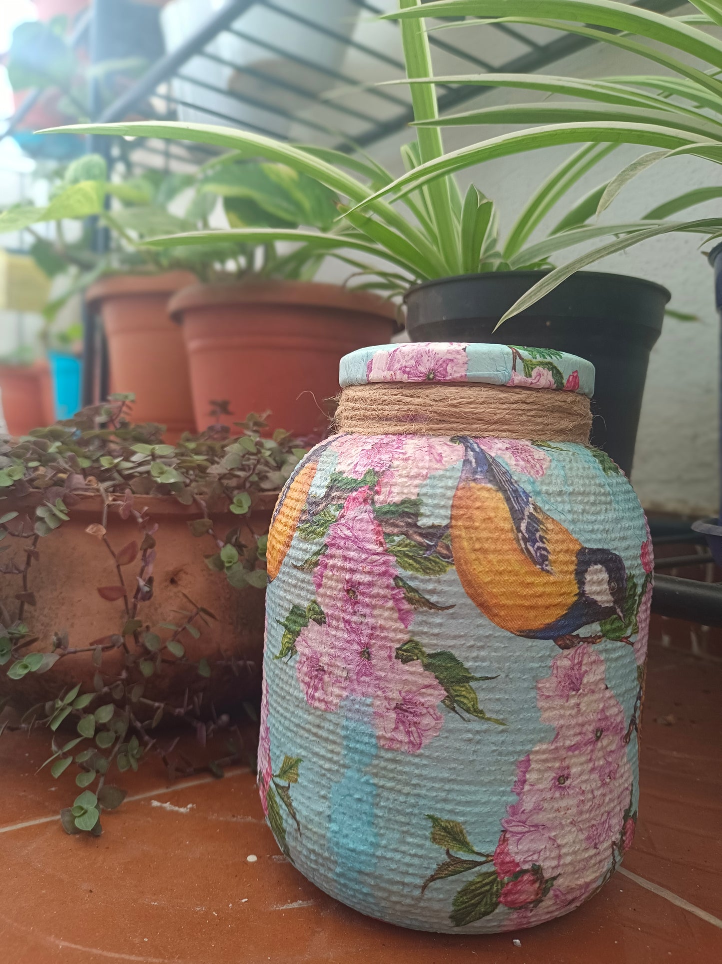 Threaded Decoupage Bottle Art