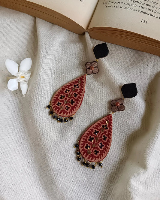 Block Printed Hanging Red Earrings