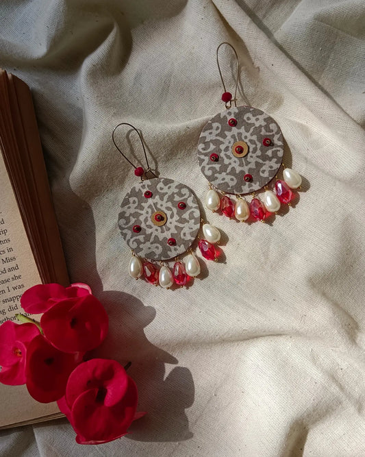 Printed Red and White Earrings