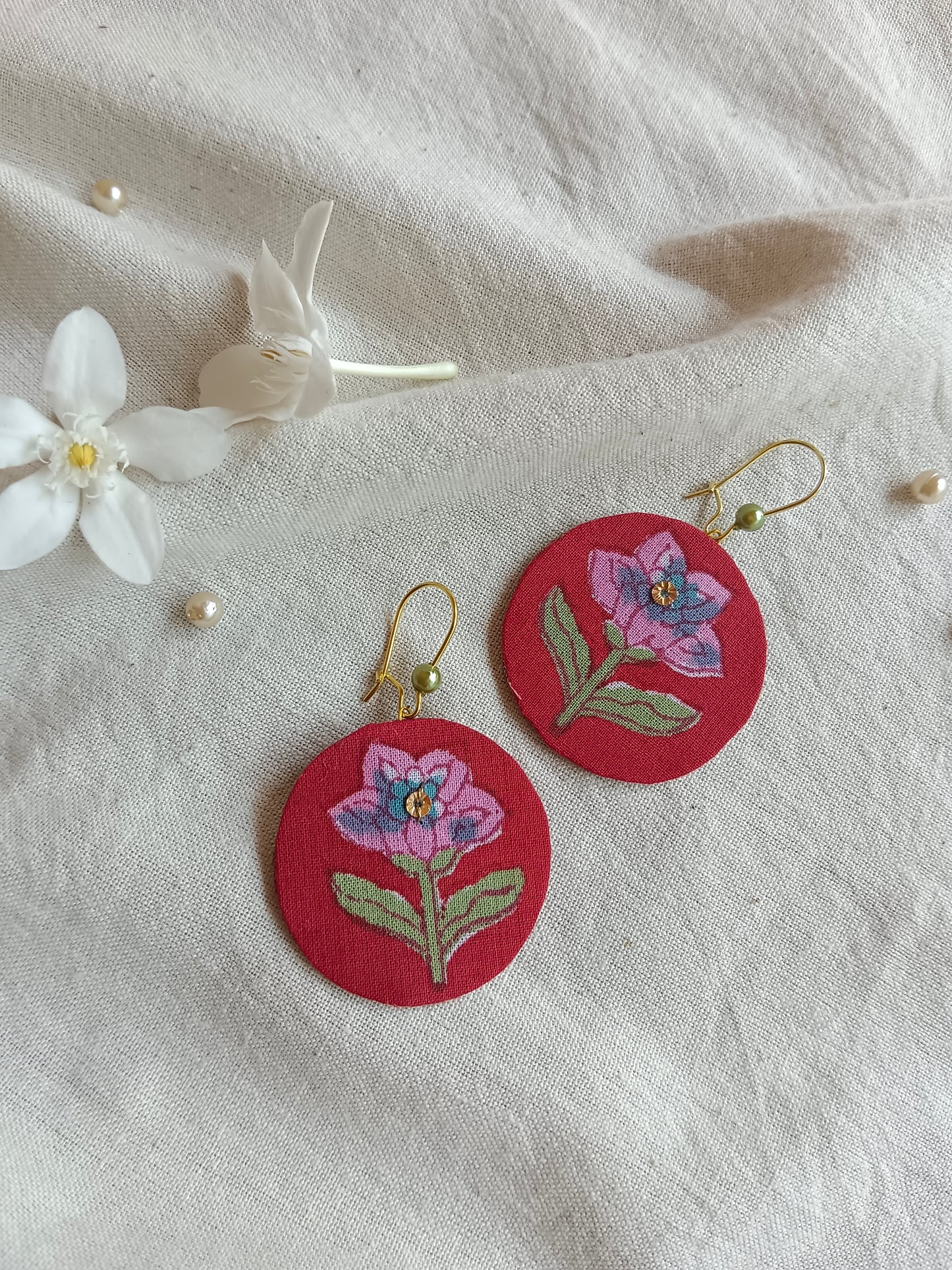 Printed Rose Red Earrings