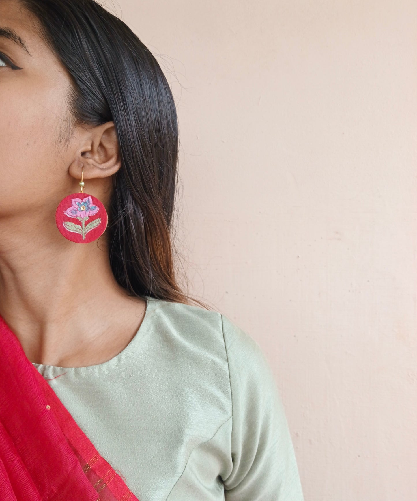 Printed Rose Red Earrings