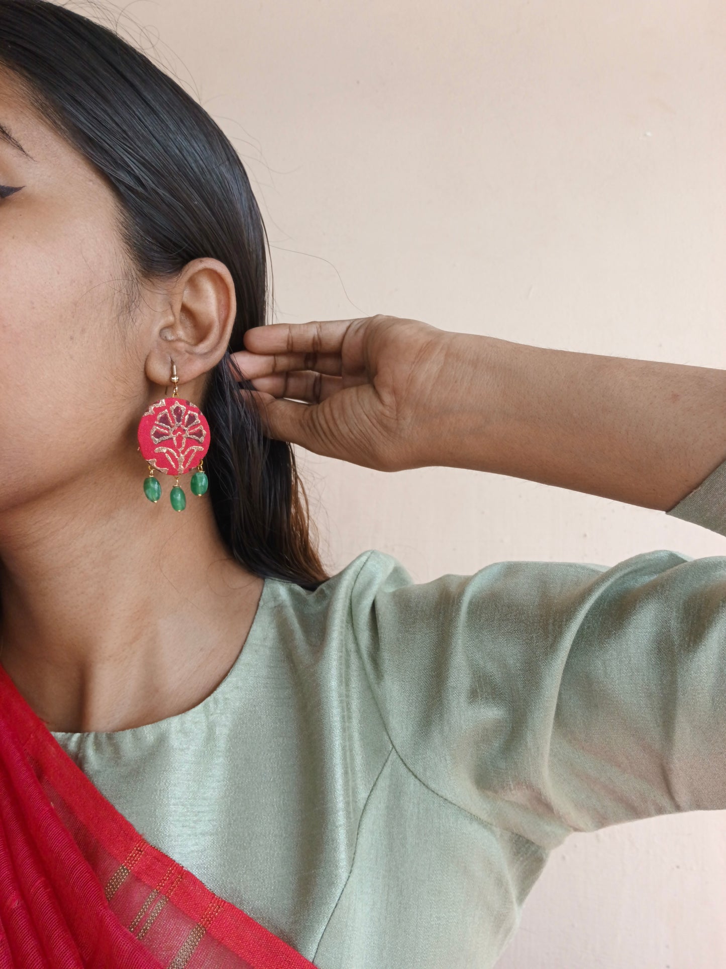 Foil Block Printed Red Earrings